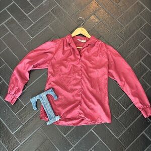 Vintage 80s Nordstrom Town Square Blouse – Burgundy Geometric Prin